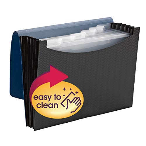 Smead Poly Expanding File, 6 Dividers, Flap And Cord Closure, Letter Size, Wave Pattern Blue/Black (70872) #TOP2