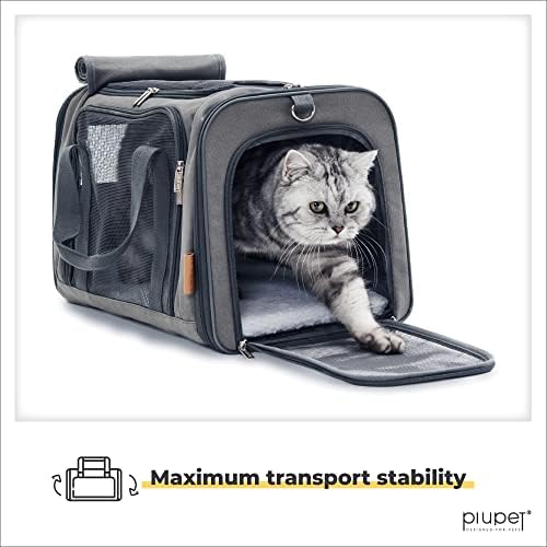 PiuPet® Cat Carrier - Stylish Pet Carrier with Fleece Mat - Cat Box with 4 doors - Plenty of ventilation Cat Basket - Dog Carrier Bags for Small Dogs