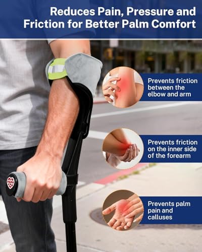 YYG-G Elbow Brace Protective Cover - Grey Soft Velvet Forearm Crutch Pads, Ultra-Comfortable Crutches Padding for Armpits and Hand Grips, Washable Forearm Crutches Accessories for Adults, Walking Aid Arm Pads & Hand Grips Covers (2 Pair)