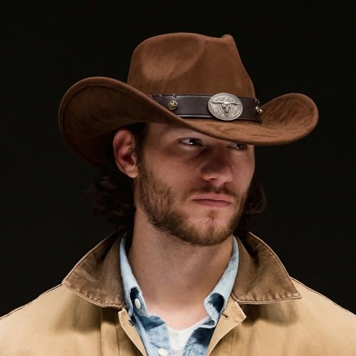 Image of Cowboy Hat for Men Women Suede Western Leather Cowgirl Hats Uniex Hat