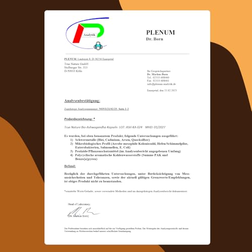 Bio Ashwagandha - 360 Kapseln (BIG PACK) - Hochdosierte 2600mg pro Tag (90 Tage) - 650mg pro Kapsel - indische Bio Schlafbeere - Vegan, Laborgeprüft, Deutsche Produktion - TRUE NATURE