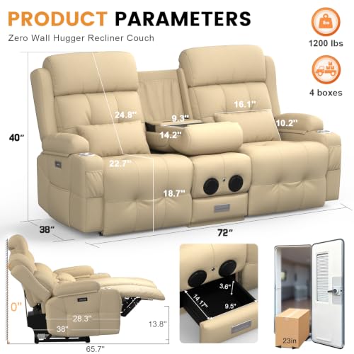 Image of Home Theater Seating, Power Loveseat Recliner Sofa with Massage & Heat, Wall Hugger Reclining Loveseat with USB, RV Couch with LED Lights, Flip Backrest, Cup Holders for Movie Theater & Gaming Room