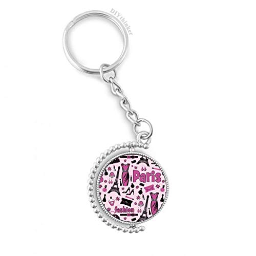 Porte-clé Tour Eiffel rose rotatif bague acier 1,2 x 3,5 pouces
