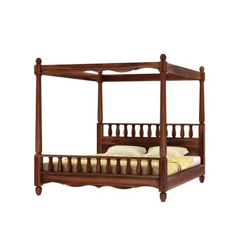 Image of WOODLAB Furniture Sheesham Wood King Size Poster Bed Without Storage | Wooden Double Size Cot Palang for Bedroom Living Room Home and Hotel (Honey Finish)