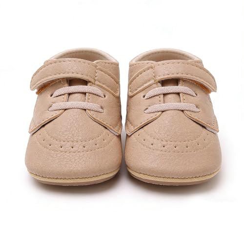 Image of SOFMUO Baby Boys Girls High Top Ankle PU Leather Sneakers Soft Rubber Sole Infant Moccasins Newborn Oxford Loafers Anti-Slip Toddler Wedding Uniform Dress Shoes