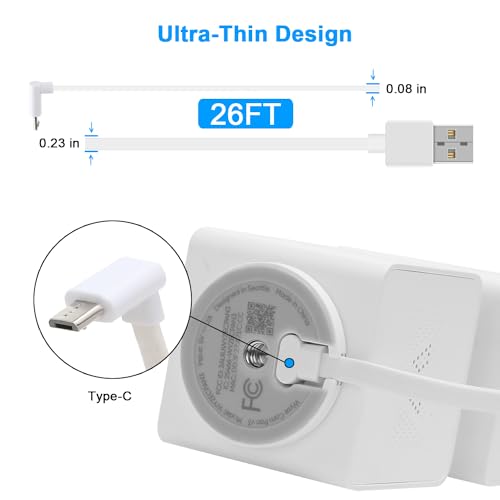 Wall Mount for Wyze Cam Pan V3 with 26FT Charging Cable, Wyze Mounting Kit Including 90 Degree Extension Charging Cable, 360 Degree Adjustable Indoor/Outdoor Ceiling Mount and 20 Wire Clips (White)