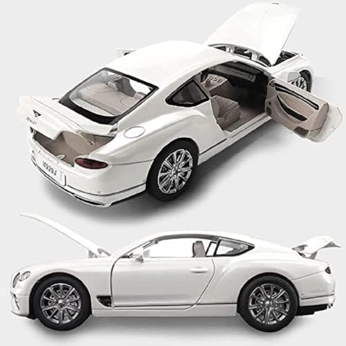 Image of 1:24 Bentley Continental GT Scale Die-cast Alloy Pull Back Toy Car for Kids Openable Doors Light & Music Big Size Metal Vehicle Realistic Model Car for Boys and Girls Gift Idea (White)