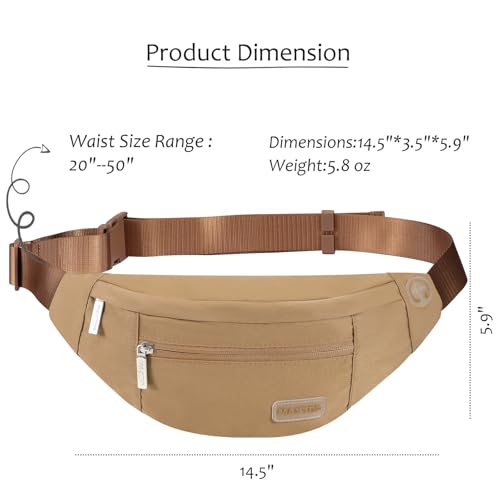 Image of Fanny Pack Shoulder Sling Bag for Men Women, Crossbody Bag for Travel Running Fitness Workout Khaki Waist Pack with Adjustable Straps