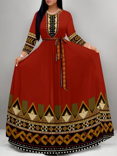 Image of Plus Size Maxi Dress for Women V Neck 3 /4 Sleeve Wrap Dress