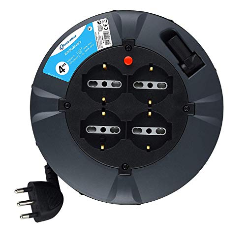 Electraline 49019 Prolunga Elettrica con Avvolgicavo, 3G 1 mm, Lunghezza 4 m, 4 Prese Bivalenti,...