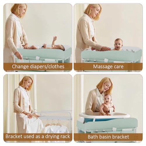 Image of Diaper Changing Station, Portable Changing Table for Baby, Diaper Changing Table with Storage Drawers, Waterproof Baby Changing Station with Wheels and Adjustable Height for Newborn Infant (Green)