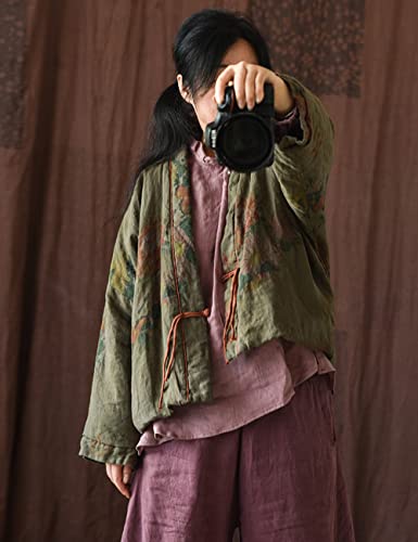 NFYM Women's Short Quilted Jacket Printed Open Front V-Neck Shawl Collar Drop Shoulder Vintage Outwear3