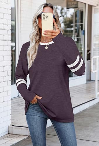 Image of Sampeel Long Sleeve Shirts for Women Color Block Casual Tops Fall Outfits 2026 Basic Tees Trendy Spring Clothes