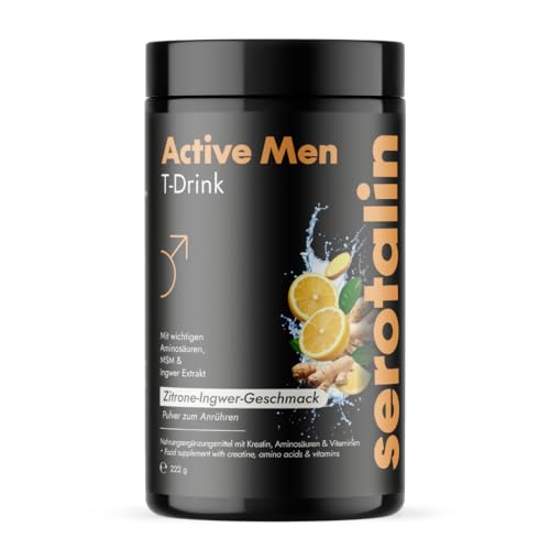 Serotalin Active Men T-Drink für Männer | Magnesium Komplex Pulver mit Kreatin, L-Citrullin, L-Tyrosin | Vitamin B Komplex | Vegan & Made in Germany | Zitrone-Ingwer