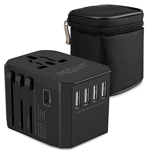 PEGANT-Universal-Travel-Power-Adapter-International-Worldwide-Wall-5-USB-Fast-Charging-Type-C-Port-Plug-Adapter-with-Zipper-Travel-Pouch-for-USA-EU-UK-AUS-56A-5-USB PEGANT Universal Travel Power Adapter International Worldwide Wall 5 USB, Fast Charging Type-C Port, Plug Adapter with Zipper Travel Pouch for USA EU UK AUS 5.6A (5 USB)
