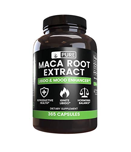 Natural Maca Root, 365 Capsules, 3 Month Supply, 10:1 Ratio, No Stearates or Rice Filler, No GMO, Made in USA, Gluten-Free, Potent, 1640 mg Black Red Yellow Maca Root Extract with No Additives