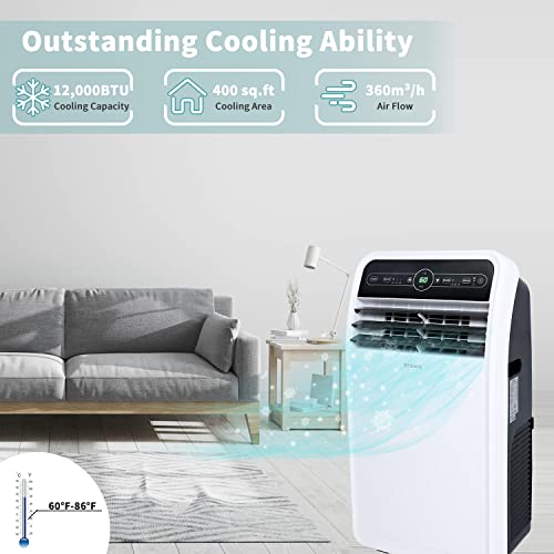 Shinco 12,000 BTU Portable Air Conditioner with WiFi, Portable AC Unit with Built-in Cool, 3-in-1 Cooling Fan & Dehumidifier for Rooms up to 450 Sq.Ft, Remote, 24H Timer, Installation Kits - Image 3