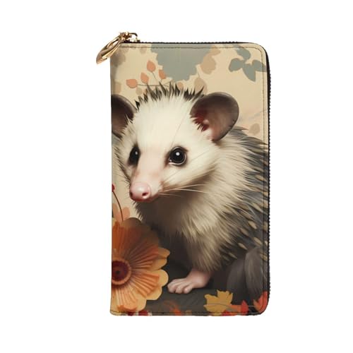 Opossum Pattern Picture Leather Long Clutch Wallet for Fashionable Girls and Women - Durable, Stylish, and Functional, Black, One Size2