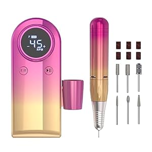 Nail Grinding Machine Rechargeable Nail Drill Electric Nail File, 45000RMP Professional Nail Drill Kit for Acrylic Nail Gel, Manicure Pedicure Polishing for DIY Home or Salon Mani-Pedis