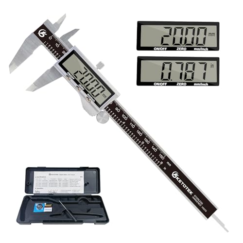 KETOTEK Pied à coulisse numérique en acier inoxydable 150 mm Outil de mesure Écran LCD Pied à coulisse avec piles de rechange pour la maison, l'industrie, le bricolage