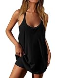 Womens Athletic Dress Hot Shot Mini Dress Built in Shorts Summer Workout Romper 2025 Trendy Outfit, Black, Medium