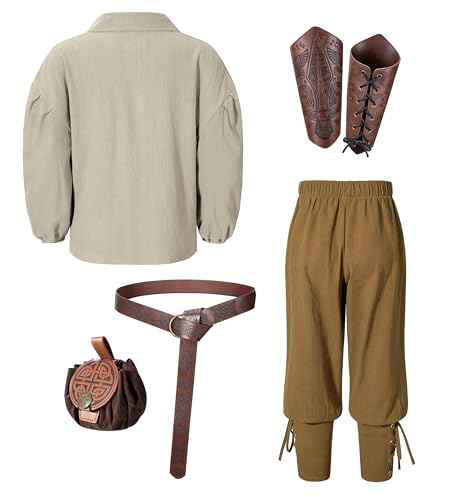 Image of Kids Medieval Viking Pirate Renaissance Tunic Pants Accessories Costume for Boys Cosplay 3-14 Years