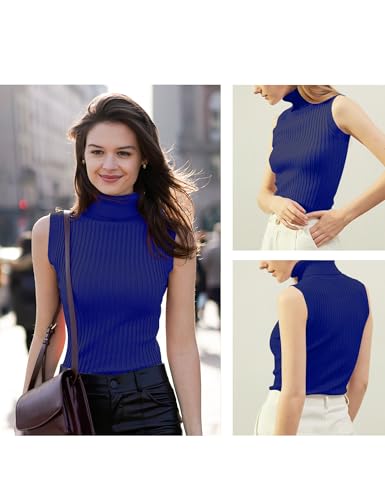 Image of v28 Women Sleeveless High Neck Turtleneck Stretchable Knit Sweater Top