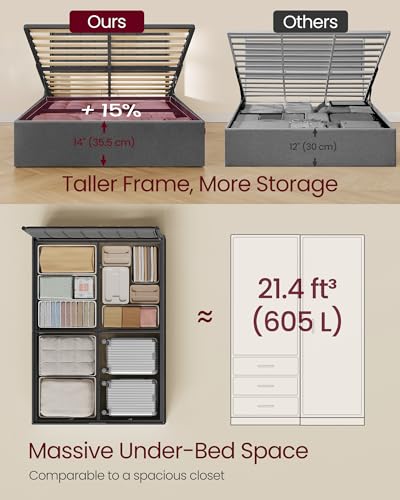 Vasagle Double Bed Frame, 135 X 190 Cm, Ottoman Bed With Lift-Up Storage, Hydraulic Lift, Modern Minimalist, Easy Assembly, Slate Grey RMB616GN01 - 2