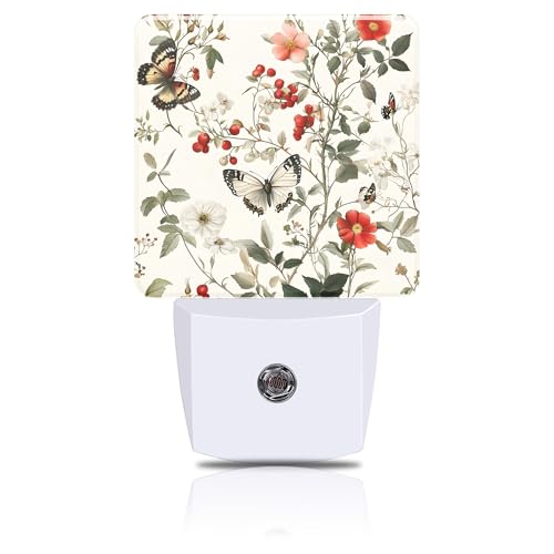 FOISIIAEA Vintage Flower and Butterfly Night Light, Plug-in Nightlight with Dusk to Dawn Auto Sensor for Home Bedroom Hallway Kitchen 0.5W Sleep Friendly Led Lamp for Women Men -  S1N2L4-XIAO1-A1F006