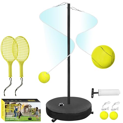 Tetherball Tennis Set with with 360° Swivel Hook Pole，Ball, Rope and Paddle Set.Tetherball Outdoor Equipment for Backyard，Lawn Game (Colorful-A)