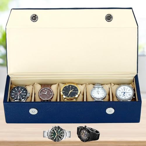 Image of Hard Craft Watch Organizer Holder Jewelry Accessories Display Storage Case Watch Organiser Collection Box 5 Slots In PU Leather For Men Women Rust Color