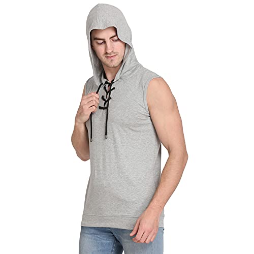 Image of Solid Men Hooded Neck Grey T-Shirt