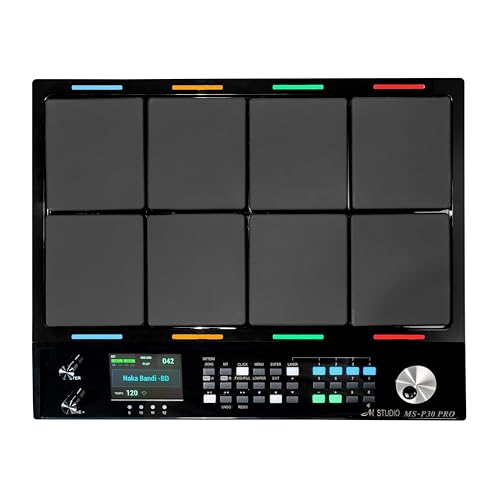 Image of M Studio MSP30 Pro Electronic Drum Pad with 8 Velocity-Sensitive Pads, LCD Display, Built-In Sounds & MIDI Controller - Portable Digital Drum Kit (Black)