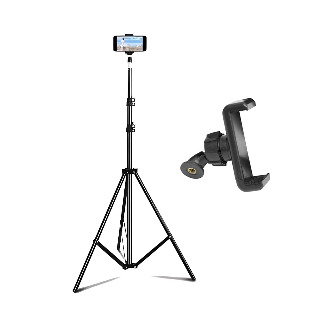 Adjustable 7ft Aluminum Photography Light Stand with Universal Phone Holder Mount, Portable Tripod Stand for Ring Light, LED Video Light, Softbox, Flash, DSLR Camera & Smartphone-image-24