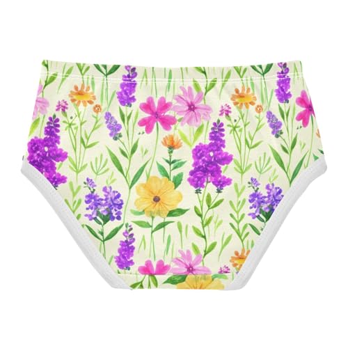 Cotton Girls Underwear Toddlers Watercolor Wildflowers Purple Little Girl Panties Fun Briefs Underpants 2t2