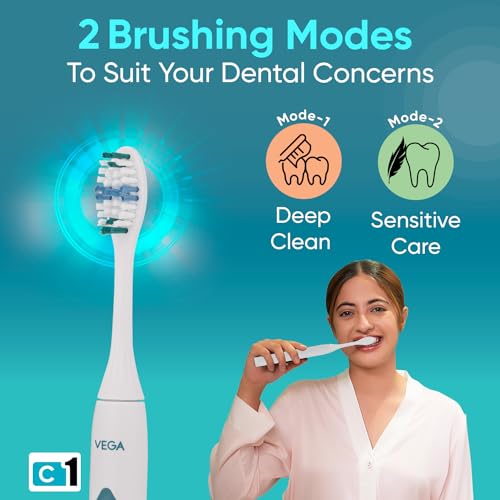 Vega CareOne C1 Electric Toothbrush Battery Operated with IPX7 Waterproof, 3 Brush Head, 2 Min Auto-Timer, 40000 Vibration/Min, 60 Days Battery... - Image 5
