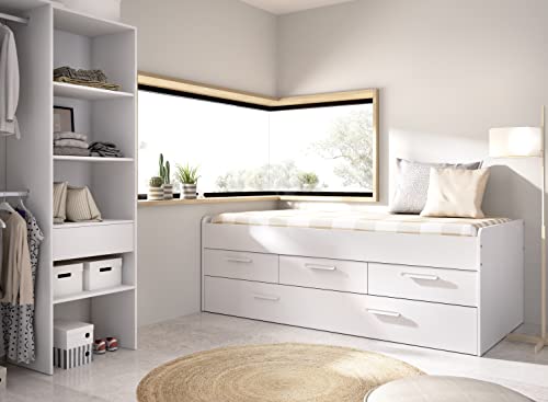 DEKIT GRUPO RIMOBEL LEKA - Cama compacta con tres cajones y una cama arraste - Blanco - 67x195x95 cm - imagen 2