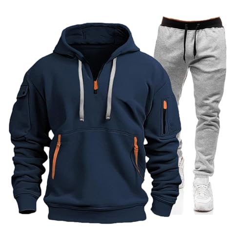 riou Chandal Hombre Completo Invierno, Fato de Treino Homem Cremallera Sudadera Manga Larga y Pantalón Ropa de Deportivo dos Piezas Abrigo Chaqueta Hoodie Jersey Talla Grande