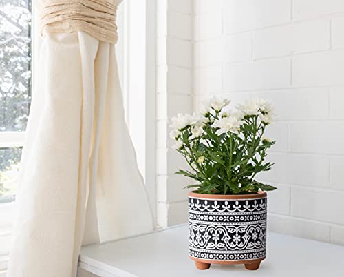 Set Of 2 Terracotta Planter Pots, 4.4 Inch & 6.4 Inch, Wave Pattern Plants Pot With Drainage Hole, Terracotta/Black, 31-953-F-2 #TOP1