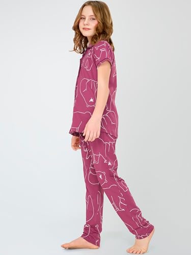 Image of ZEYO Night Suit for Girl's Polar Bear Printed Cotton Night Dress of Shirt and Pajama Set 5533