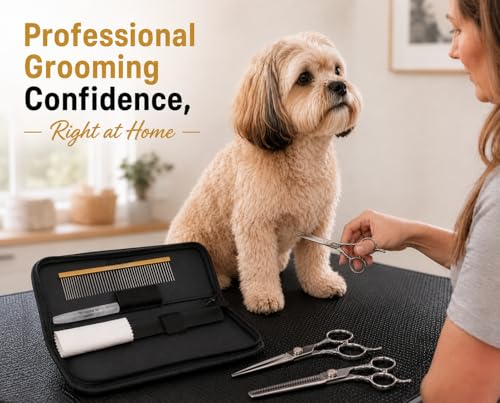 Image of Geib Buttercut Dog Grooming Scissors Kit, Three-Piece Set with Straight, Curved and 35-Tooth Blending Shear, Stainless Steel, Zipper Case Included