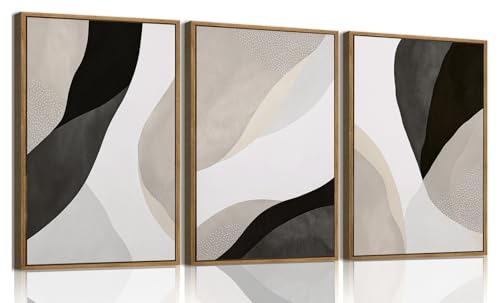 KISSFOX 3 Piece Framed Wall Art Black White Gray Wall Decor Abstract Pictures Modern Minimalist Canvas Art Large Nature Paintings Artwork for Living Room Bedroom Office
