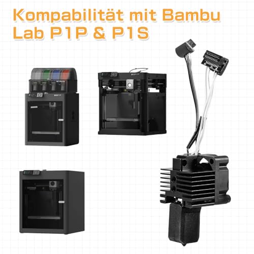 Silkwish Hardened Steel Hotend Kit with Lüfter für Bambu Lab P1P/P1S Drucker - Inkl Vollmetall-Hotend mit gehärteter Stahldüse (0,4mm), Schraubenschlüssel, Allen-Schlüssel | 550°C Hitzeleistung