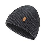 ACUSHLA 100% Merino Wool Cuff Beanie for Men & Women Loose Fit Knitted Winter Hat Unisex Watch Cap Skullie for Cold Weather, M-L Dark Grey