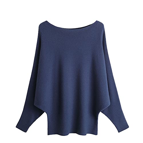Image of EDSTAR Women Dolman Batwing Sleeves Knitted Sweaters Winter Boat Neck Pullovers Tops