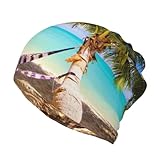 NBHDZENGW Tropischer Strand-Hängematte, multifunktionaler Twist-Top-Beanie-Schal, wendbarer Druck, wandelbar, warme Mütze mit Pferdeschwanz-Öffnung, für Männer und Frauen, Schwarz , Einheitsgröße