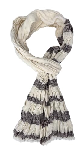Écharpe coton froissé Rotfuchs marron et blanc : chèche léger rayé homme et femme