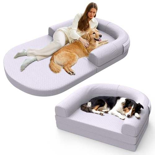 BNCKTRD Memory-Schaum Menschliches Hundebett XXL orthopädisches für Erwachsene - Großes klappbares Hundesofa Riesiges Dickes Hundekissen waschbar in Hellgrau