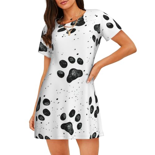 Chemise de nuit manches courtes femme patte de chien robe détente maison été