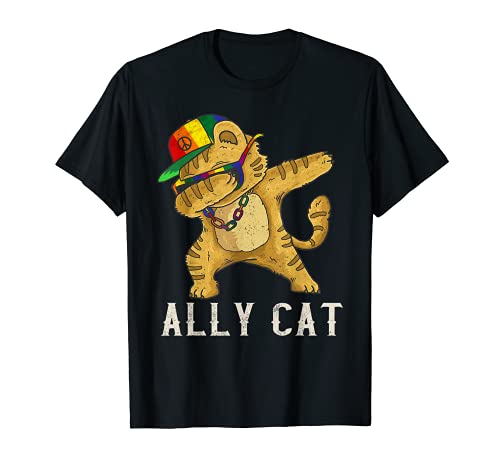 Ally Cat LGBT Rainbow Dabbing Kitty Allies Flag Gay Pride Maglietta